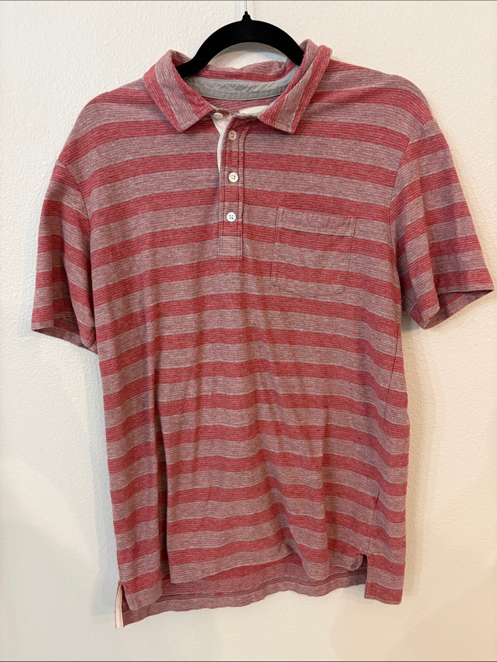 Billy Reid Red and Gray Striped Polo